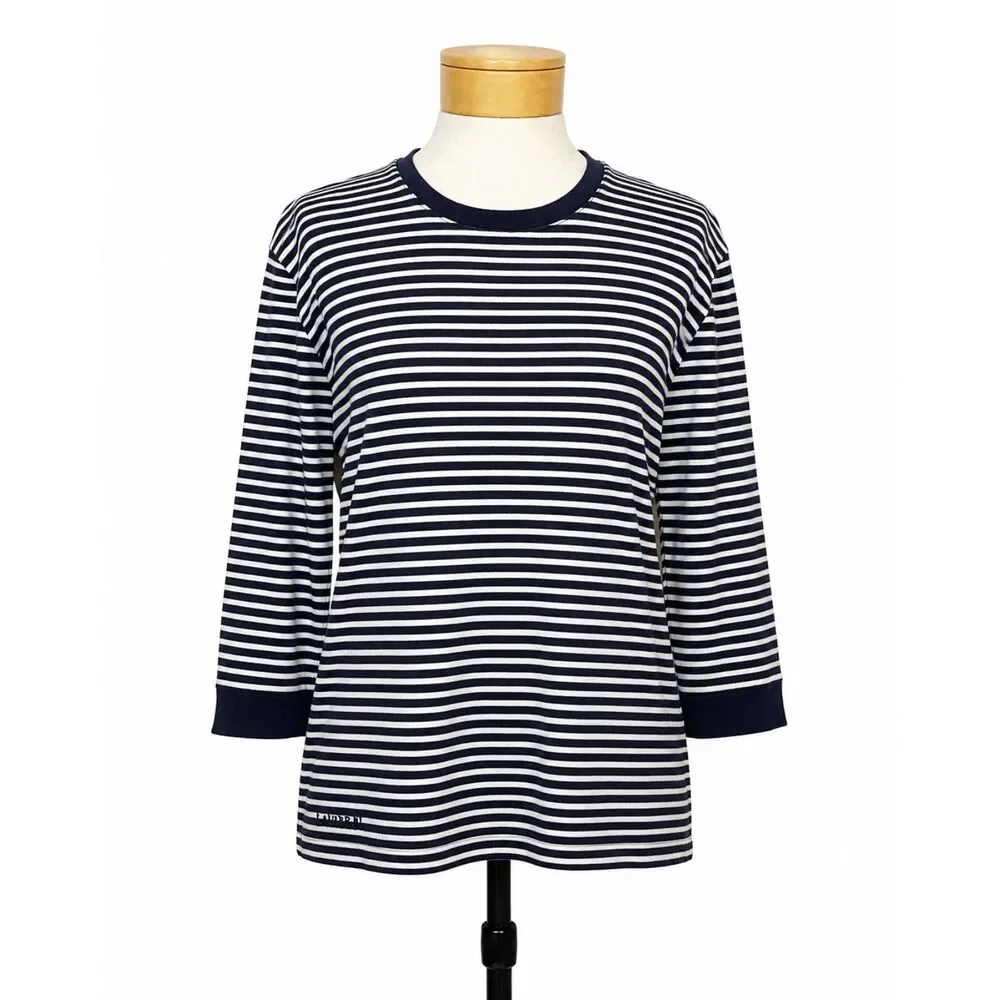 Lauren Ralph Lauren Striped 3/4 Sleeve Top Women Large Navy White Stripe Cotton